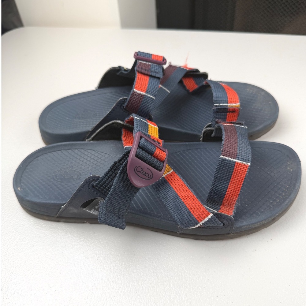 Chaco Chillos Slide Sandals Womens 8 Navy Blue Multi Color Striped LUVSEAT Arch